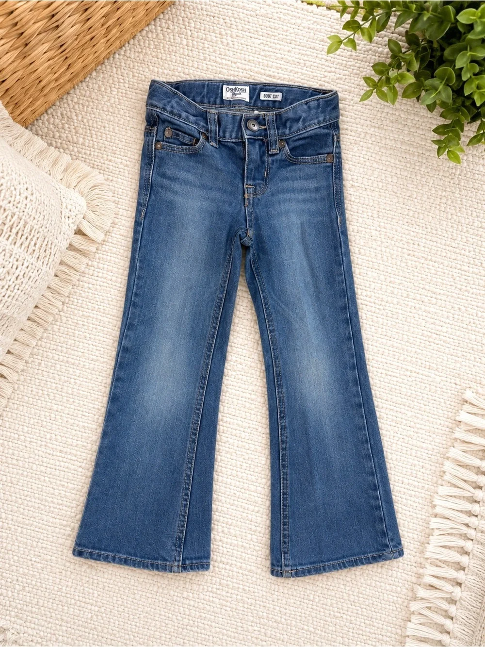 VTG Y2K OshKosh B'gosh Girls Boot Cut Slim Jeans Sz 5 Oshkosh Embroidered Pocket